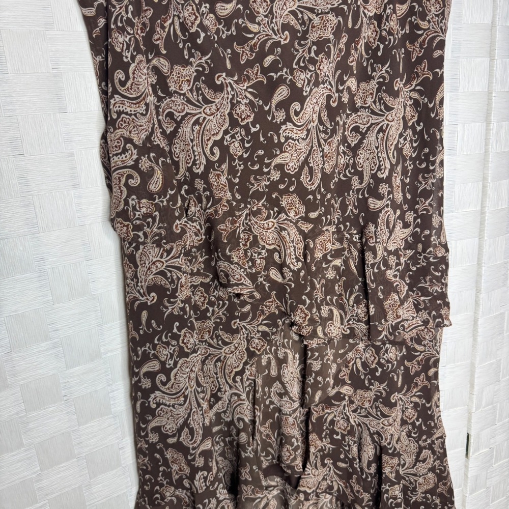 Brown Paisley Tiered Ruffle High-Low Midi Skirt Womens Large Boho - Picture 4 of 6